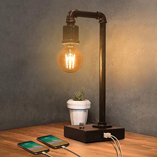 Vintage Table Lamp with USB Charging Port