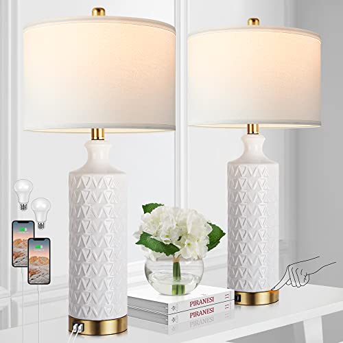 Modern Touch Control Ceramic Bedside Lamp Set of 2
