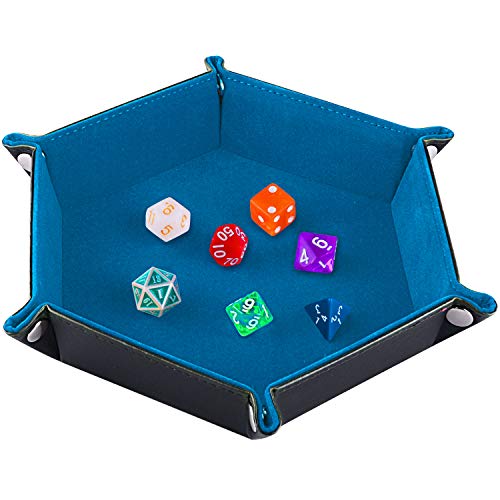 Double Sided Dice Tray, Folding Hexagon PU Leather and Velvet Dice Holder