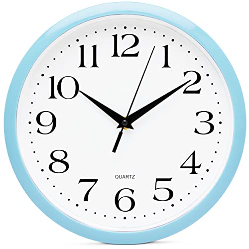 Blue Wall Clock Silent Non Ticking - 10 Inch