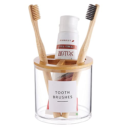 Thick Clear Plastic Toothbrush Holder with Bamboo Lid