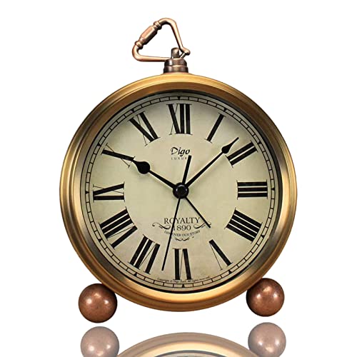 JUSTUP Golden Table Clock - Retro Vintage Non-Ticking Alarm Clock