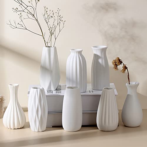 White Ceramic Bud Vases Set of 8