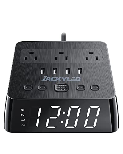 JACKYLED Alarm Clock with USB Chargers Power Strip