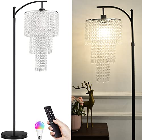 Modern Arc Crystal Floor Lamp with Remote - Bohemian