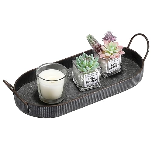 Oval Galvanized Metal Tray - Industrial Style Storage Serving Tray