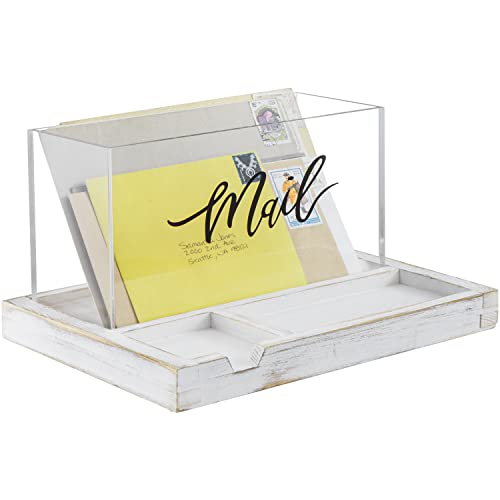 Clear Acrylic Mail Organizer Storage Box with Wood Tray