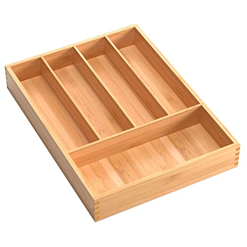 Bamboo Cutlery Tray Organizer with 5 Compartments