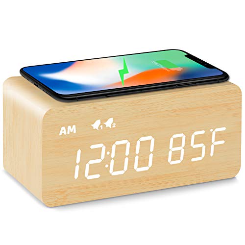 MOSITO Wireless Charging Wooden Alarm Clock