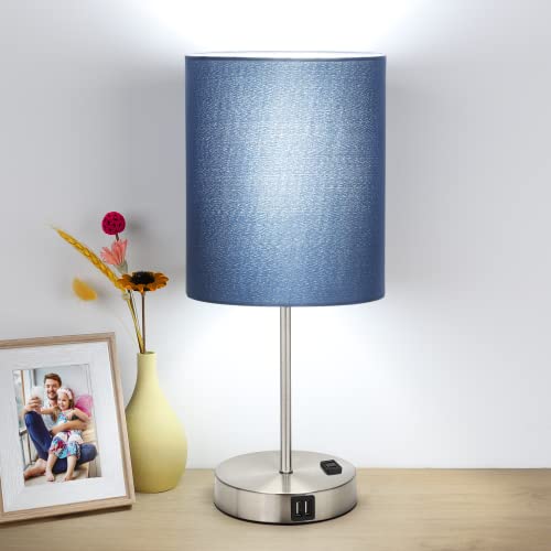 Blue Touch Control Table Lamp with USB Ports and AC Outlet
