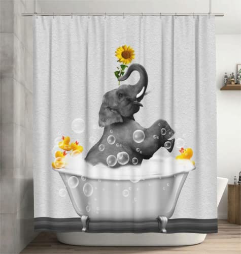 Funny Elephant and Sunflower Shower Curtains