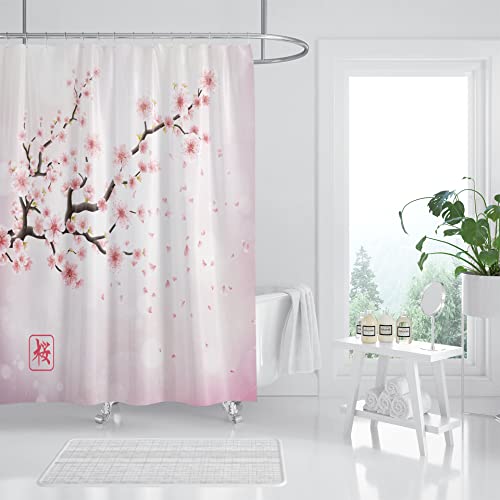 Hipposama Pink Cherry Blossom Shower Curtain