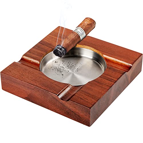 Square Wooden Brown Cigar Ash Tray Cigar Gift Sets for Men