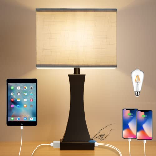 Bedroom Table Lamp with USB A+C Port and AC Outlet