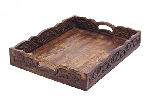 COTTON CRAFT Hand Carved Wooden Serving Tray