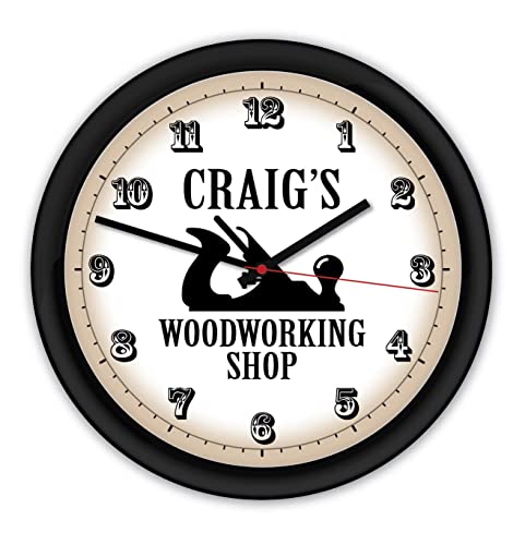 Black Woodworking Wall Clock - Carpenter Gift Man Cave Decor