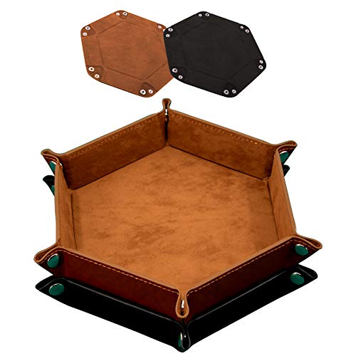 SIQUK 2 Pieces Dice Tray - PU Leather Hexagon Tray for Dice Games