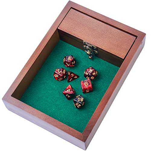 Wooden D&D Dice Rolling Tray with Dice Storage Vault