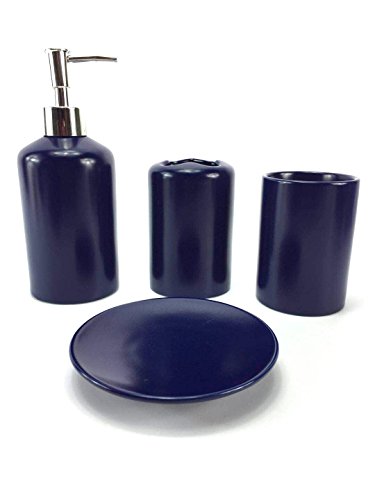 WPM 4 Piece Ceramic Bathroom Accessories Set - Navy