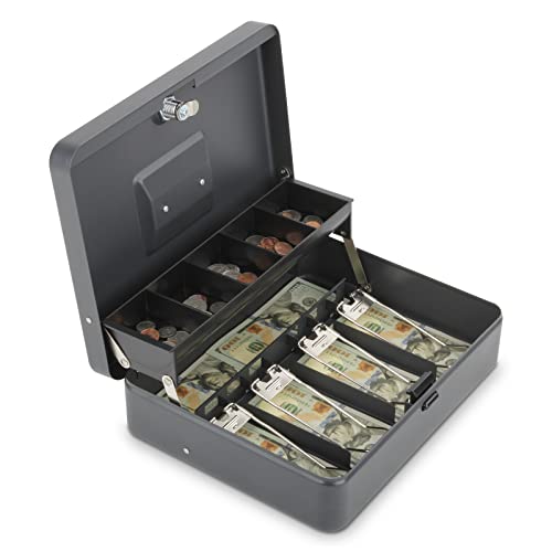 Metal Money Box with Cash Tray, Lock Safe Box, 4 Bill/5 Coin Slots