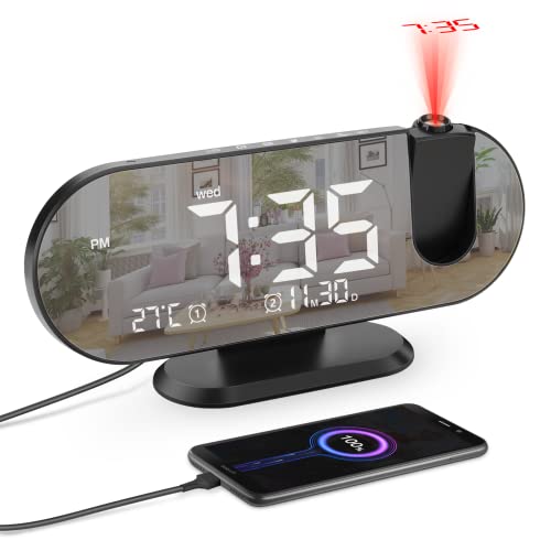 Projection Digital Alarm Clock with Mirror Display