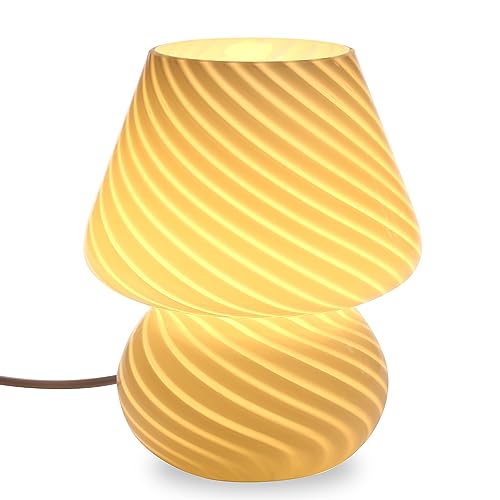 Vintage Style White Striped Mushroom Lamp