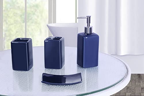 Elegant 4-Piece Ceramic Bathroom Set in Navy Blue