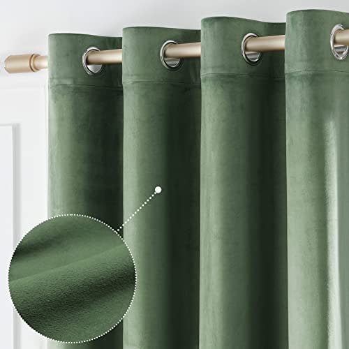 Topfinel Olive Green Velvet Curtains 84 Inch Length
