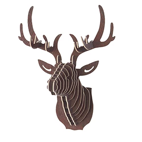 Hooshing Deer Head Antler Wooden Puzzle Sculpture