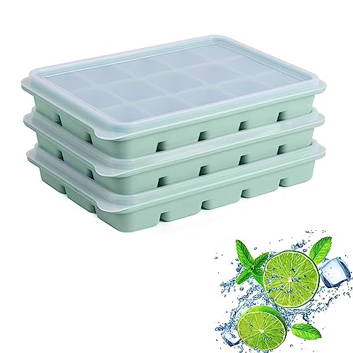 Stackable Silicone Ice Cube Trays with Lid - BPA Free, Green