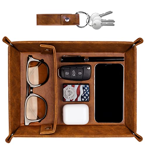 ZAPUVO PU Leather Tray and Keychain Organizer for Men