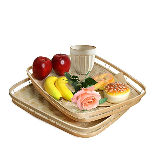 Rectangular Non Slip Serving Tray with Handles That are Easy to Grip  Silicone Nubs Non Skid Plastic Food Tray - Portable Dinner Trays for Eating  