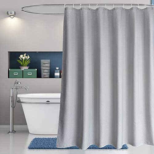 Wide Shower Curtain - Solid Gray Waffle Weave Fabric