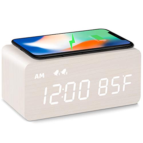 MOSITO Digital Wooden Alarm Clock with Wireless Charging