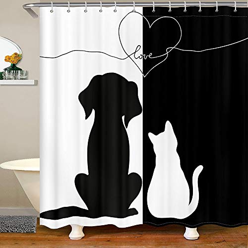 Cat and Dog Silhouette Shower Curtain