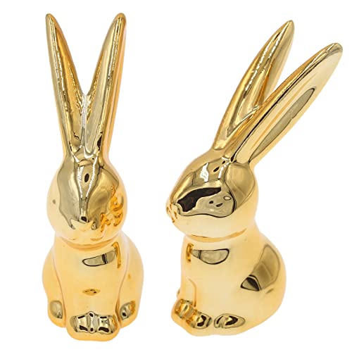 Golden Ceramic Bunny Figurines - Easter Home Decor Ornaments