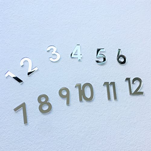 Mirrored Acrylic Numerals for Wall Clock - NUO RUI 12 Pcs (Mirror Silver)