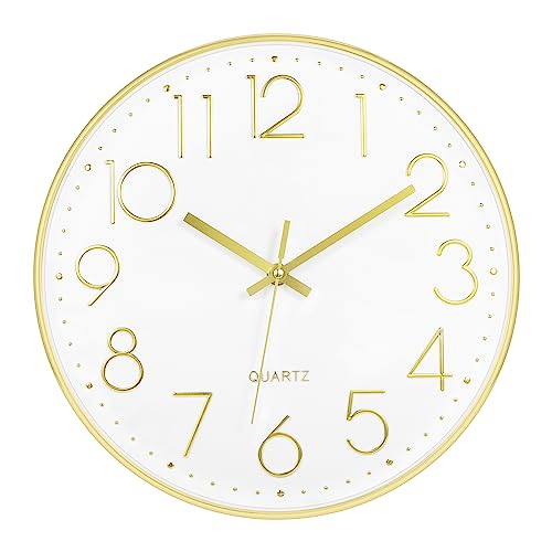 Gold Wall Clock - Modern Silent Non-Ticking 12 Inch