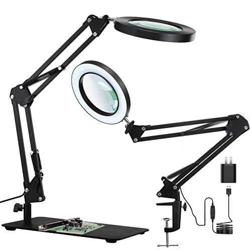KIRKAS 10X Magnifying Glass with Light and Stand