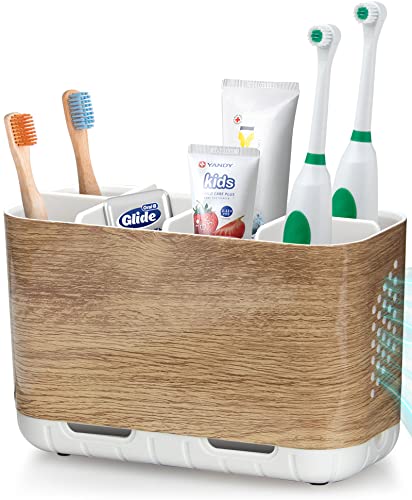 Wood Grain Toothbrush and Toothpaste Holder