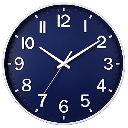 Silent Navy Blue Wall Clock - Modern Decor for Home and Office