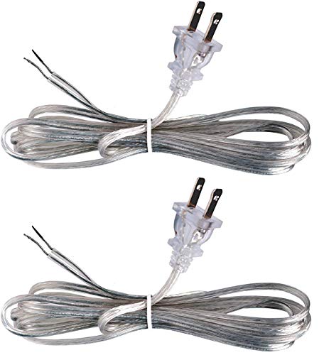 Clear Silver Lamp Cord, 8ft, 18/2 SPT-1 Wire, UL Listed | 2 Pack