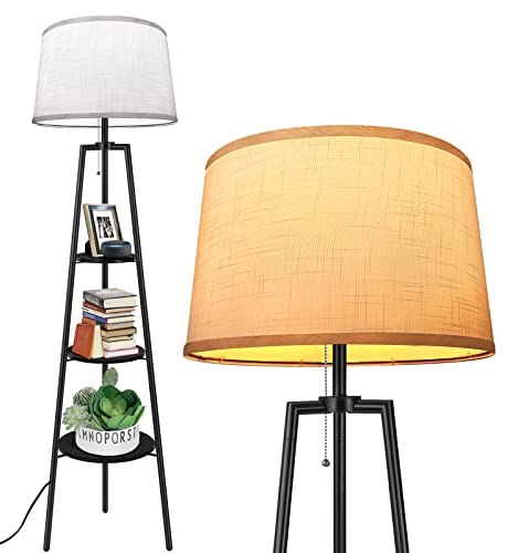 Modern Tripod Floor Lamp with Shelves and Adjustable Color Temperatures