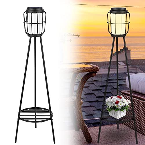 Metal Solar Floor Lamp with Plant Stand