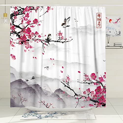 Witzest Japanese Cherry Blossom Shower Curtain Set
