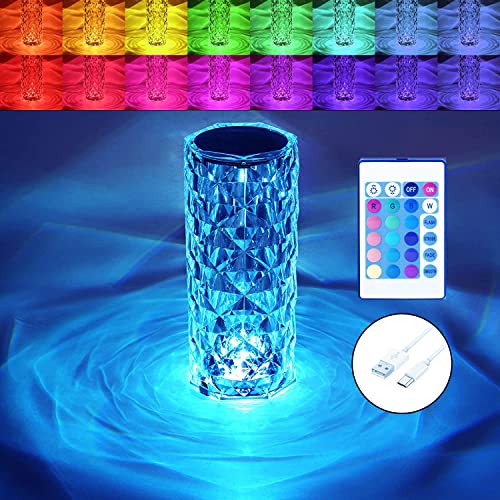BGFHome Crystal Table Lamp RGB Color Changing Night Light