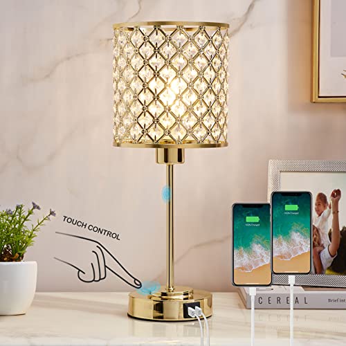 Stylish Crystal Table Lamp with USB Ports and Dimmable Light