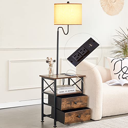 Rustic Bedside Nightstand with USB Charging Port