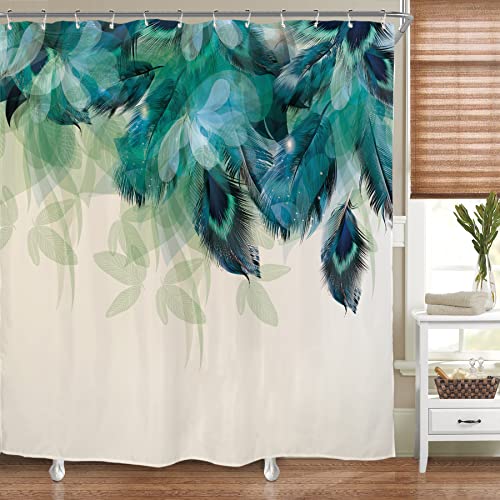 Watercolor Peacock Feather Shower Curtain