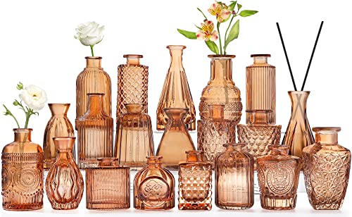 Vintage Amber Glass Bud Vases -Set of 20